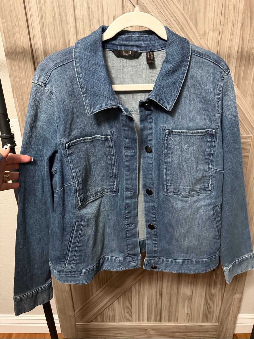 GILI 18W Denim Western Fringe Jacket Faux Suede Studded